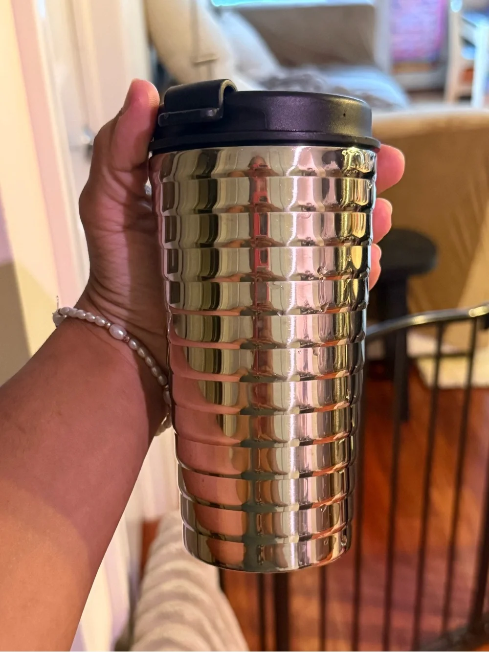 Nespresso Ribbed Stainless Travel Tumbler - Silver & Black